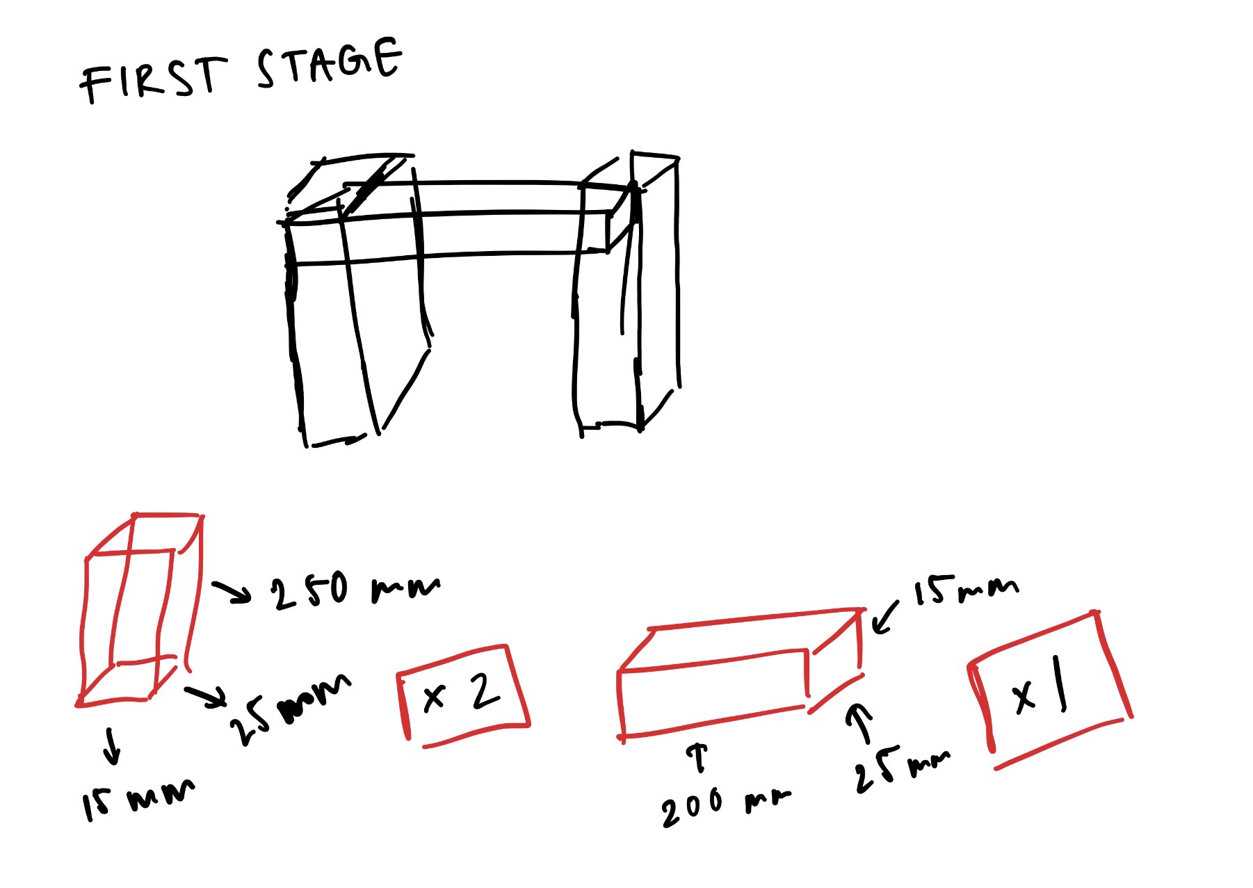 Stage 1 sketch with dimensions